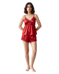 Scarlet Red Satin Lace Cami Short Set