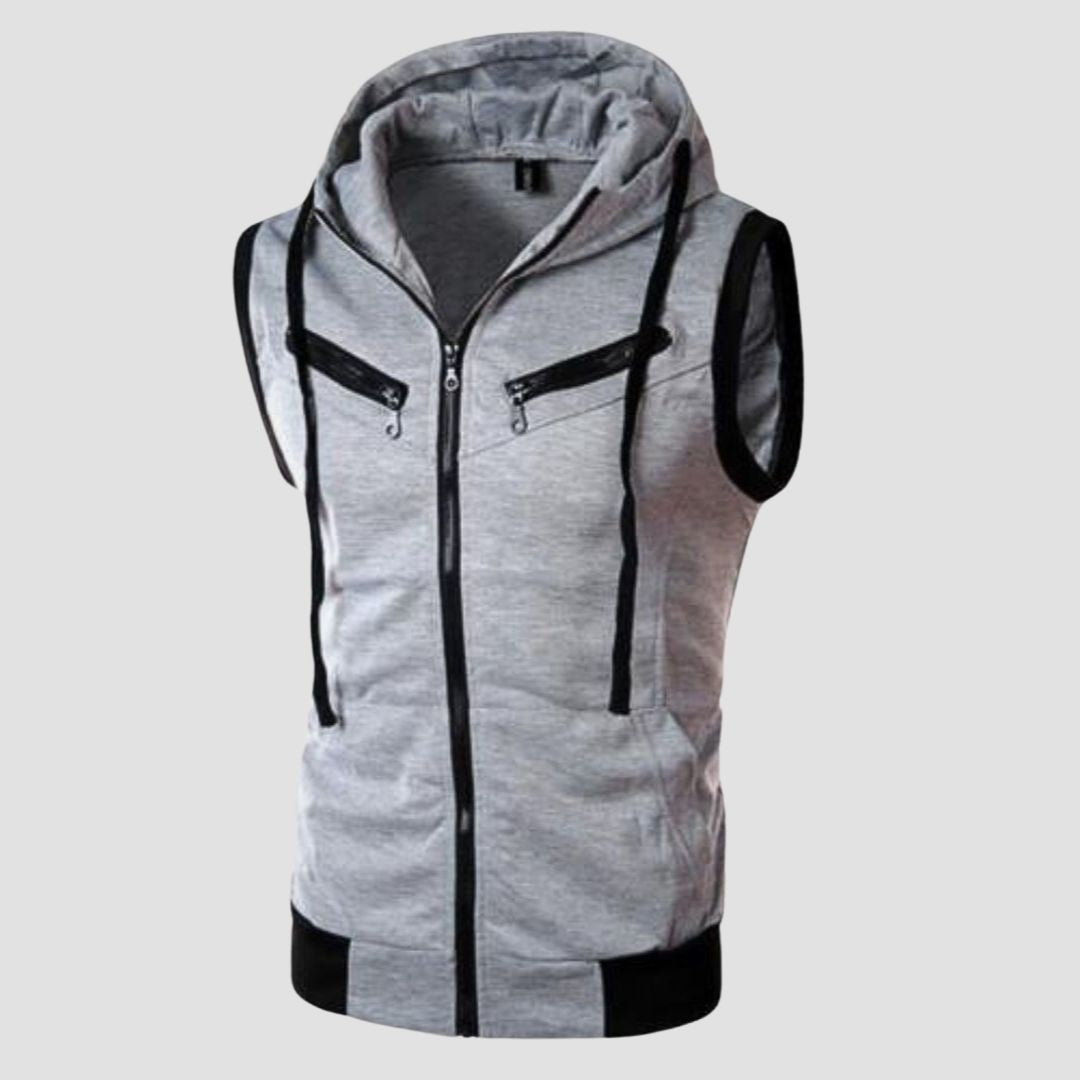 Grey Sleeveless Hooded Zipper