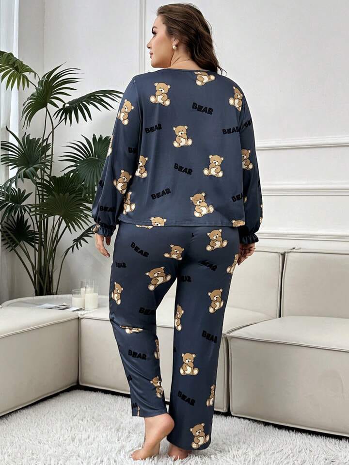 Gray Cozy Bear Huge with Round neck Night Suit
