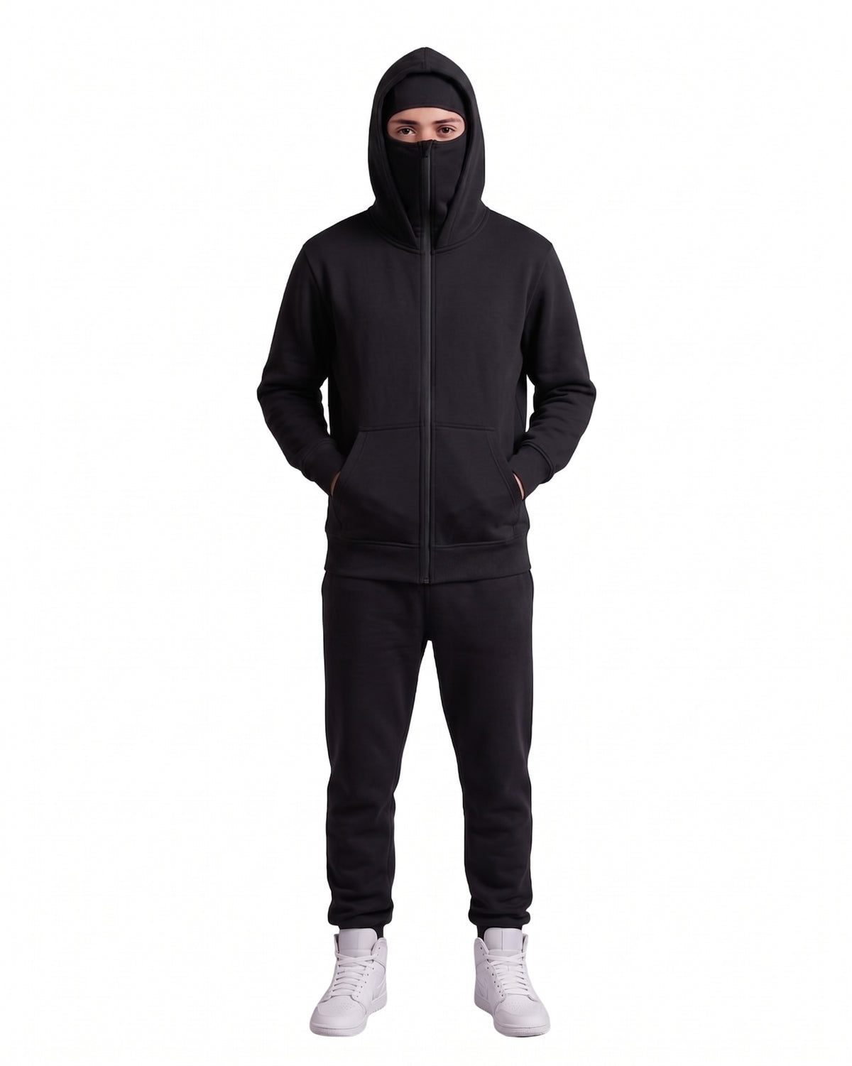 Black Balaclava Ninja Zipper Hoodie Jacket