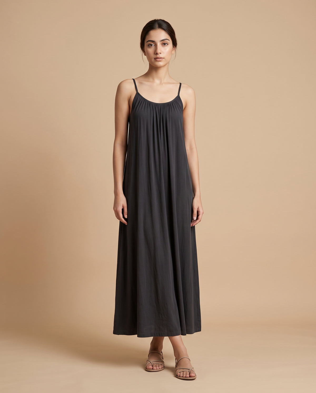 LunaFlow Backless Maxi | Dark Grey