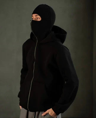Black Balaclava Ninja Zipper Hoodie Jacket