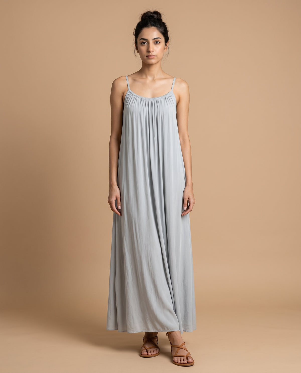 LunaFlow Backless Maxi | Silver Grey